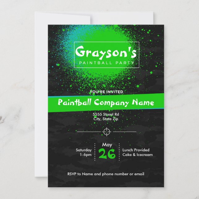 Invitation de fête de Paintball sur mesure pour An (Devant)