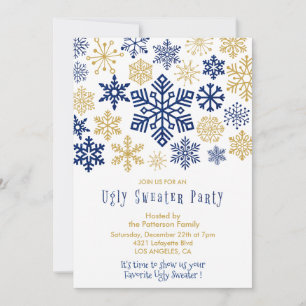 Invitation de fête de pull moche Élégant Snowflake