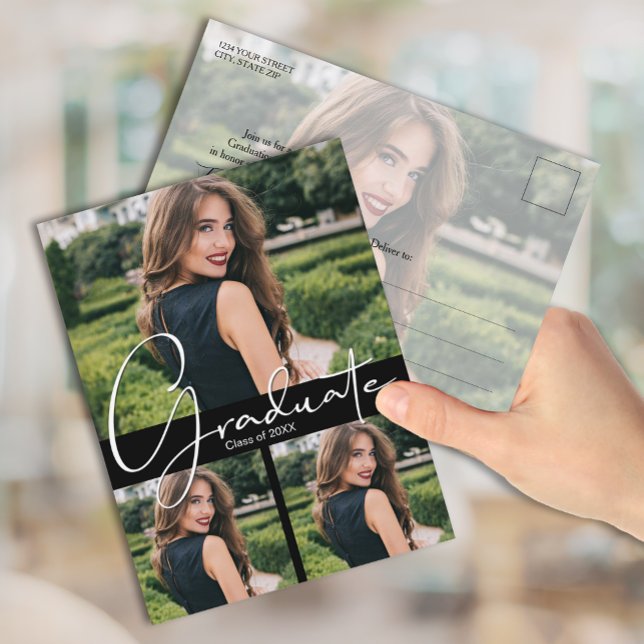 Invitation de fête de remise de diplôme noire en 4 (Créateur téléchargé)