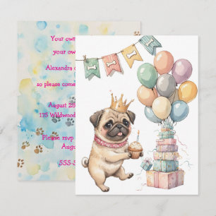 Invitation de fête de téléchargement numérique Pug