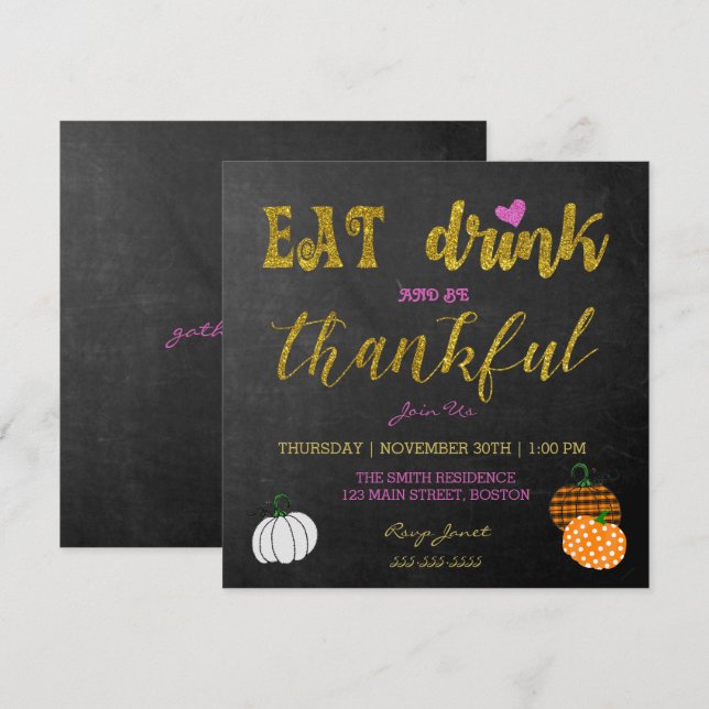 Invitation de fête de Thanksgiving pour manger et  (Devant / Derrière)