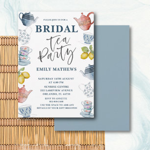 Invitation de fête de thé de mariage à l'aquarelle