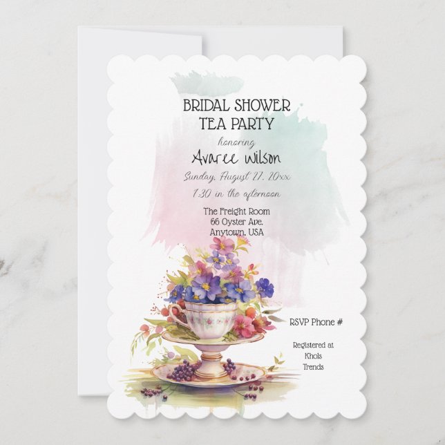 Invitation de fête de thé de mariage floral de pri (Devant)