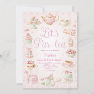 Invitation de fête de théière de tasse à thé rose