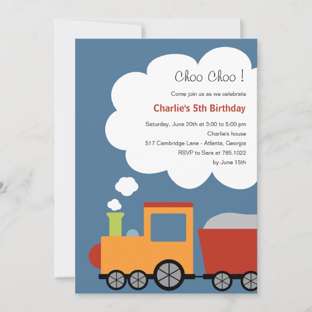 Invitation de fête de train d'anniversaire (Devant)