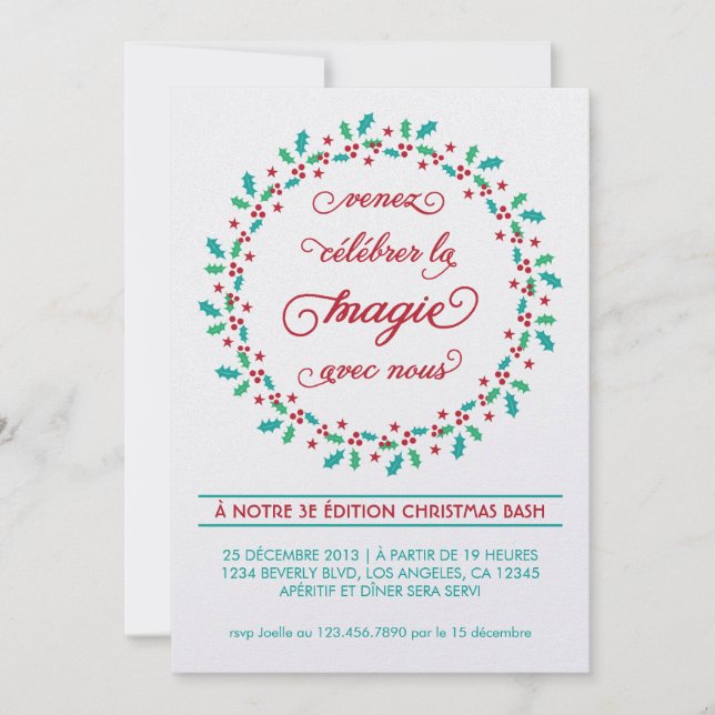 Invitation de fête de vacances de guirlande de gui (Devant)