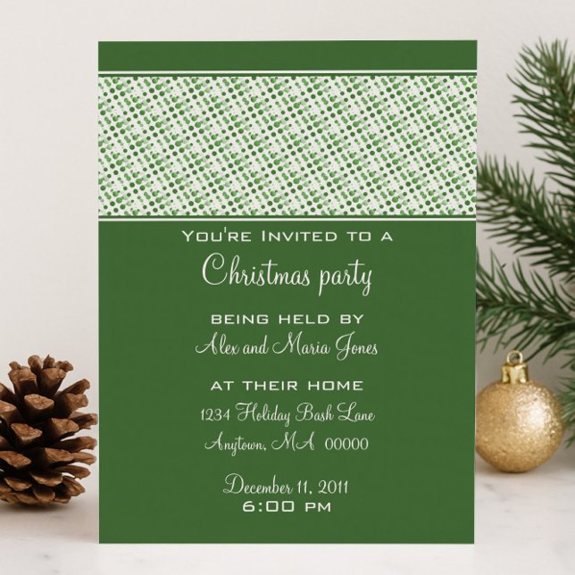 Invitation de fête de vacances, Green (Green Holiday Effervescence Party Invitation)