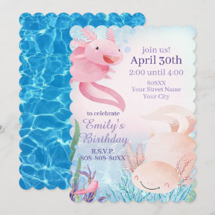 Invitation de fête des Axolotls mignons sous la me