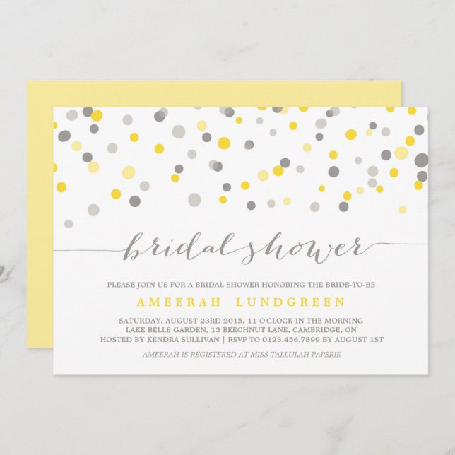 Invitation de Fête des mariées Confetti Jaune et G (Devant / Derrière)