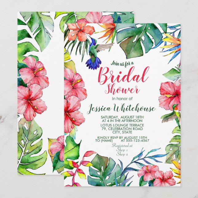 Invitation de Fête des mariées d'aquarelle florale (Devant / Derrière)