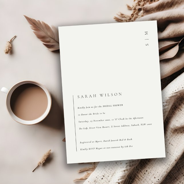 Invitation de Fête des mariées noir et blanc minim (Créateur téléchargé)