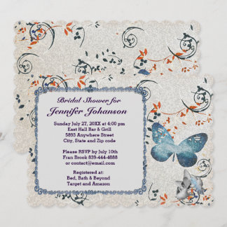 Invitation de Fête des mariées Papillon bleu et to