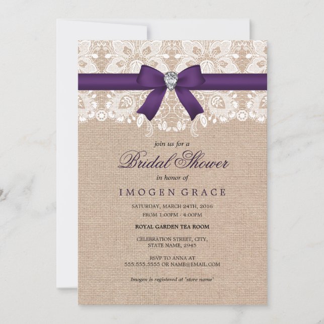 Invitation de Fête des mariées Purple Lace & Burla (Devant)