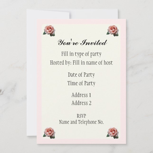 Invitation de fête - Dessin de rose (Devant)