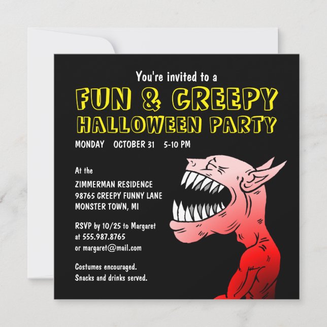 Invitation de fête d'Halloween amusante et Déplais (Devant)