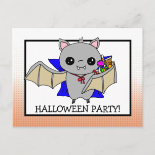Invitation de fête d'Halloween avec Bat Holding Ca