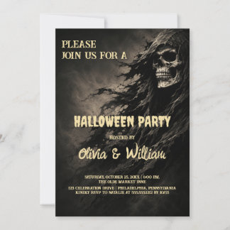 Invitation de fête d'Halloween avec crâne effrayan