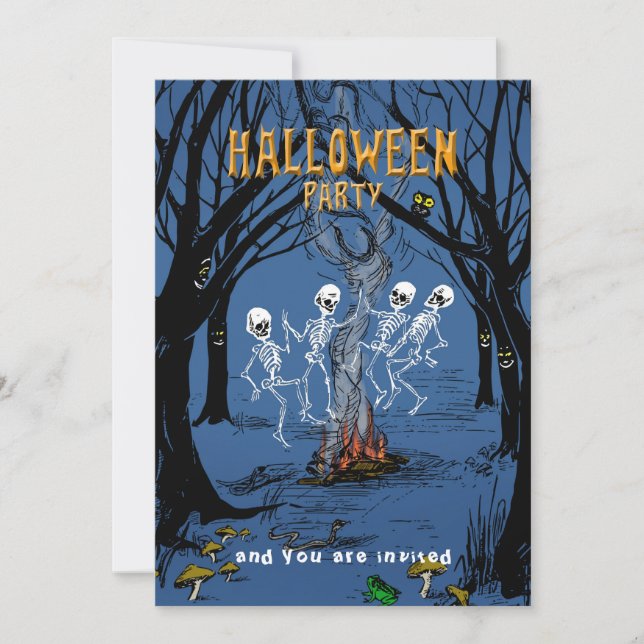Invitation de fête d'Halloween Dancing Skeletons (Devant)