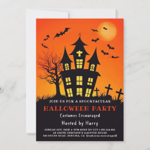 Invitation de fête d'Halloween de maison hantée or