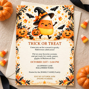 Invitation de fête d'Halloween de sorcière de bonb