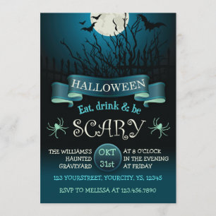 Invitation de fête d'Halloween effrayant en bleu f