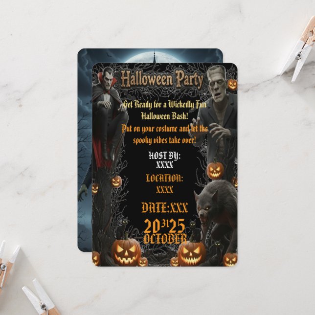 Invitation de fête d'Halloween Éffrayant Monstres  (Devant/Arrière en situation)