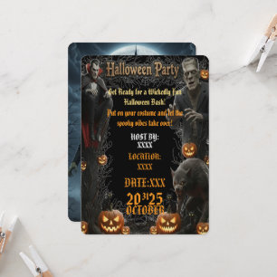 Invitation de fête d'Halloween Éffrayant Monstres 