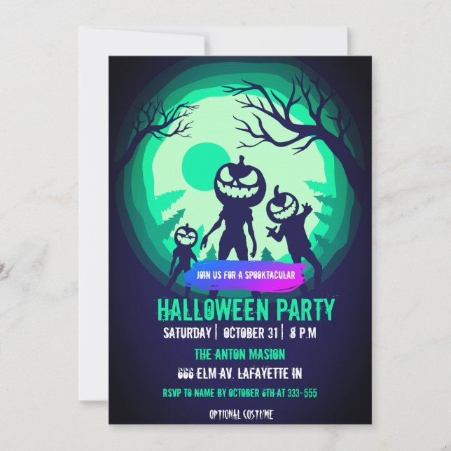 Invitation de fête d'Halloween entièrement personn (Devant)