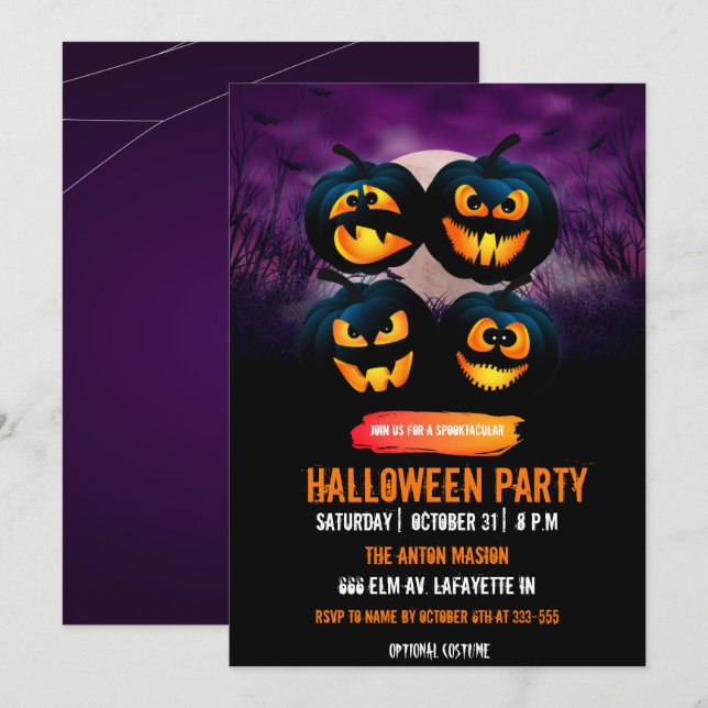 Invitation de fête d'Halloween entièrement personn (Devant / Derrière)