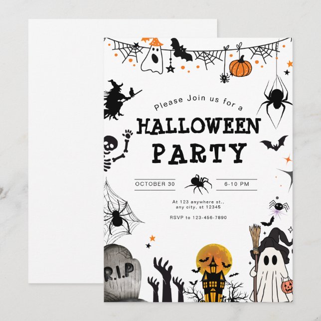 Invitation de fête d'Halloween, Fête de nuit Éffra (Devant / Derrière)