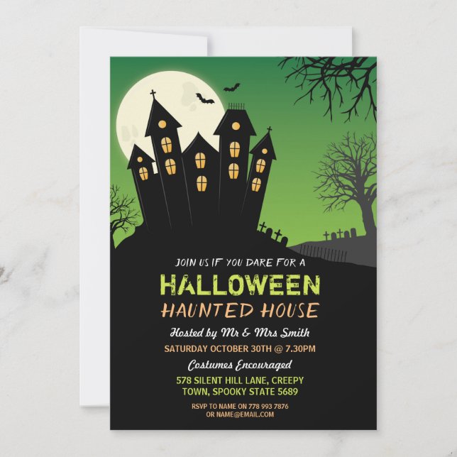 Invitation de fête d'Halloween Maison hantée Horre (Devant)