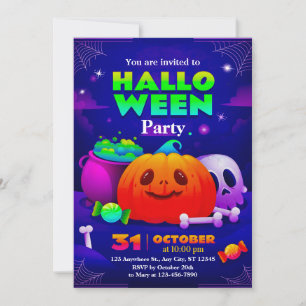 Invitation de fête d'Halloween mignonne et effraya