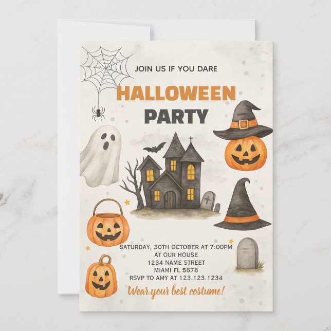 Invitation de fête d'Halloween moderne (Devant)