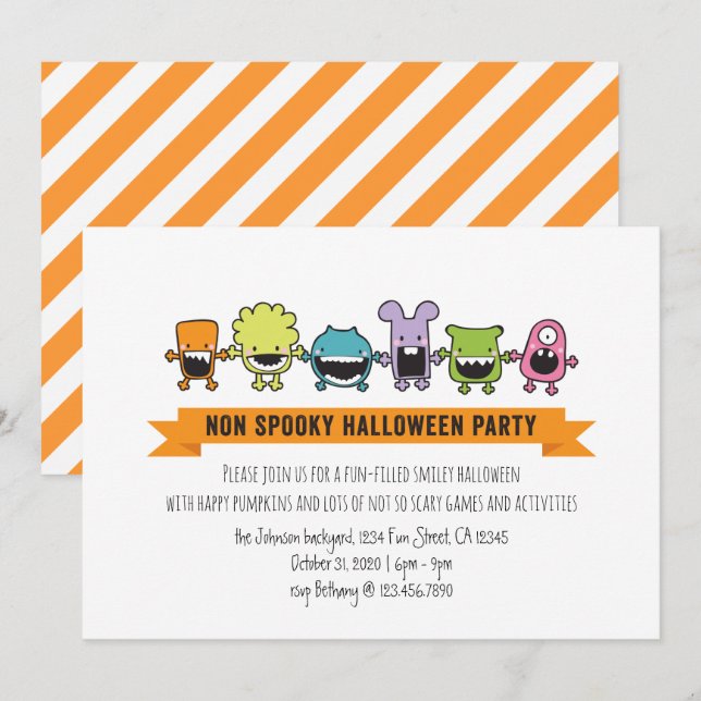 Invitation de fête d'Halloween non Éffrayante (Devant / Derrière)