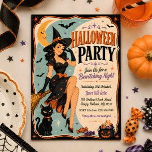 Invitation de fête d'Halloween Pin-Up Rétro Sorciè