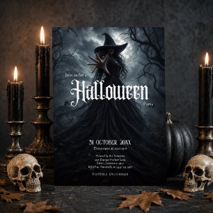 Invitation de fête d'Halloween sorcière gothique