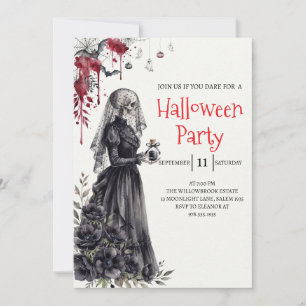 Invitation de fête d'Halloween squelette de dame g