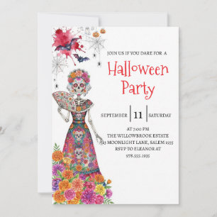 Invitation de fête d'Halloween squelette de dame g