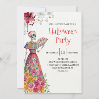 Invitation de fête d'Halloween squelette de dame g
