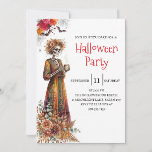 Invitation de fête d'Halloween squelette de dame g