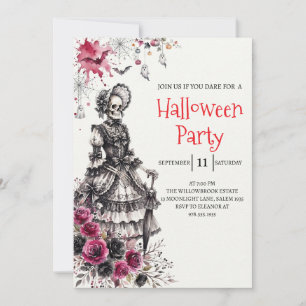 Invitation de fête d'Halloween squelette de dame g