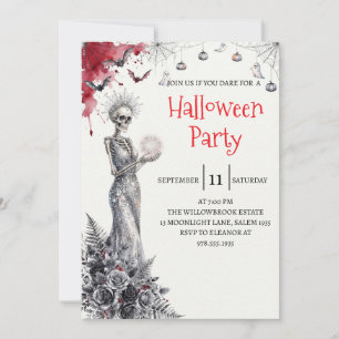 Invitation de fête d'Halloween squelette de dame g