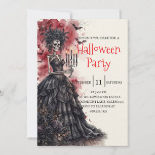 Invitation de fête d'Halloween squelette de dame g