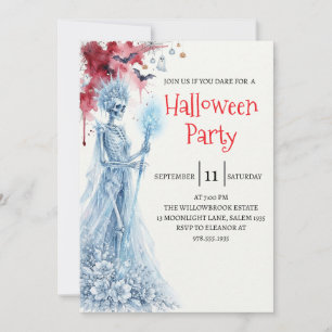 Invitation de fête d'Halloween squelette de dame g