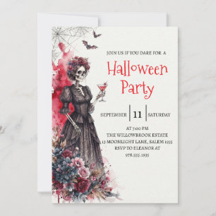 Invitation de fête d'Halloween squelette de dame g