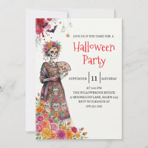 Invitation de fête d'Halloween squelette de dame g