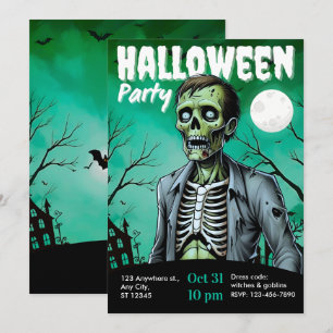 Invitation de fête d'Halloween squelette zombie po