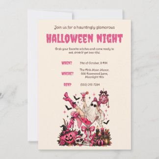 Invitation de fête d'Halloween sur le thème rose