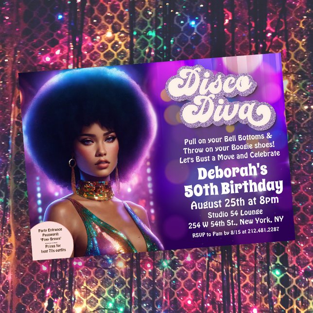 Invitation de fête Disco Diva 70's (Créateur téléchargé)