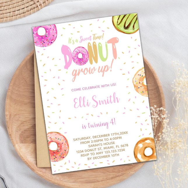 Invitation de fête douce pour filles (Pastel Pink Donut Birthday Invitations)